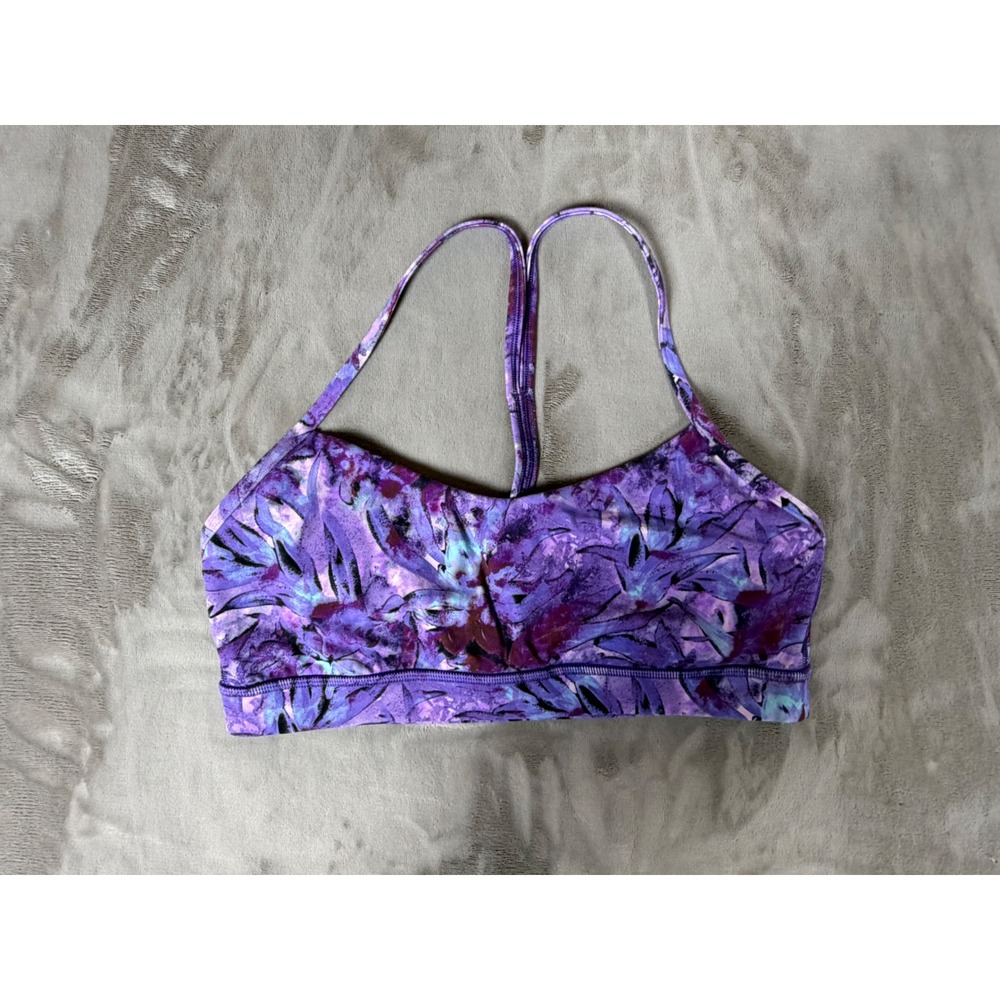 Lululemon Flow Y Bra Nulu Light Support Purple Floral Abstract LW2CTKS Size 10